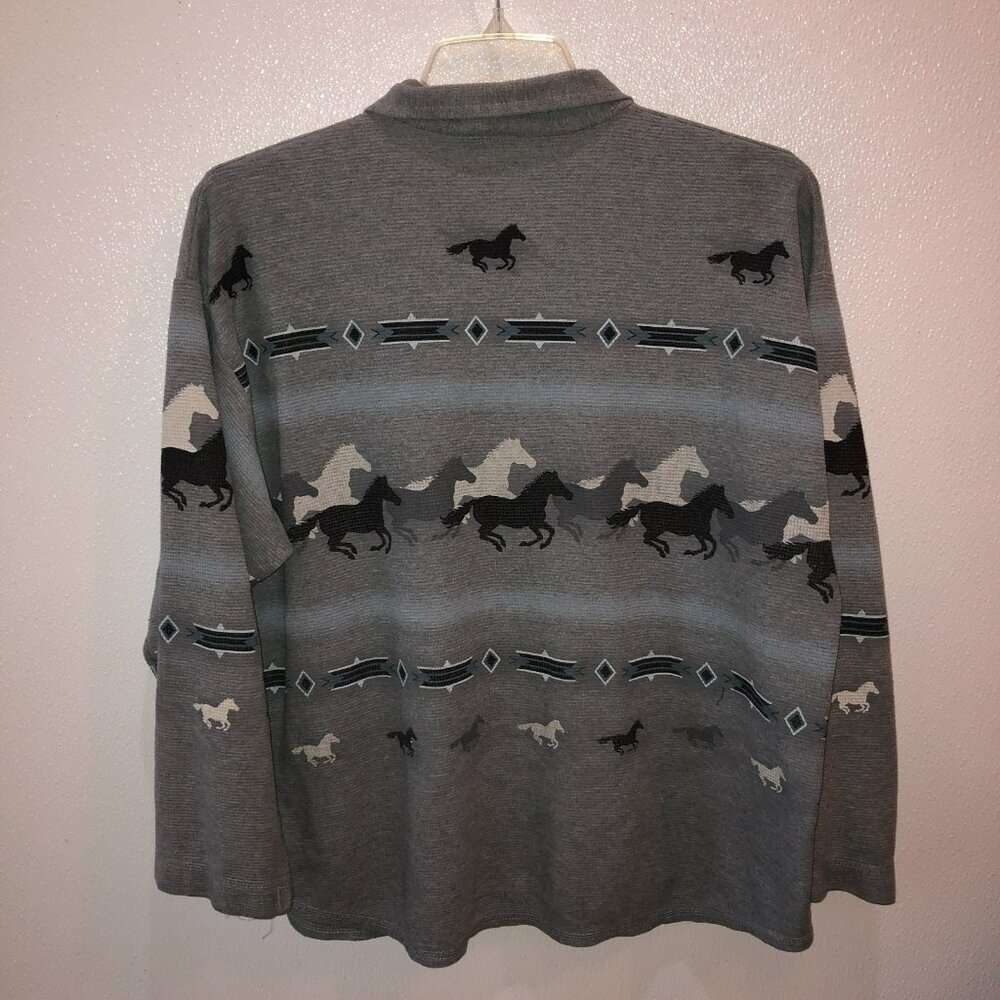 Vintage Artisans Womens 2X Gray Aztec Horse Ponies Long Sleeve Button Up Shirt - Picture 7 of 8